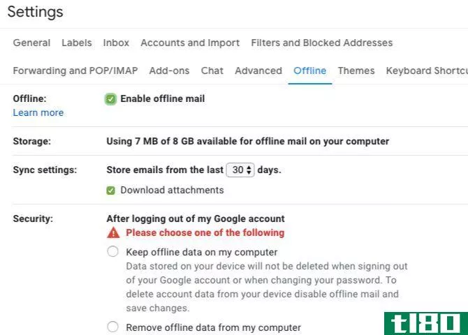 Enable offline mail in Gmail on web