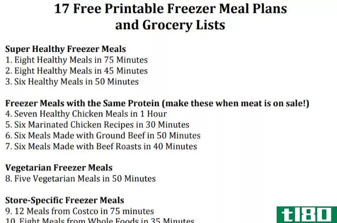 Family Freezer has 17 free printable meal plans that you can freeze in advance