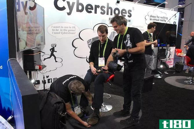 Photograph of Ben Stegner getting set up with Cybershoes