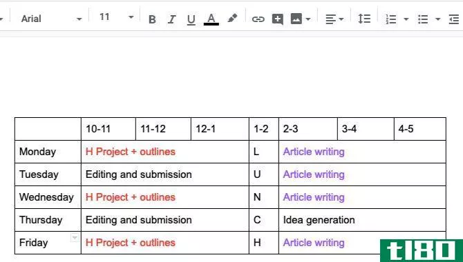 day planner in Google Docs