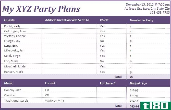 Excel event planner template for Microsoft Excel.