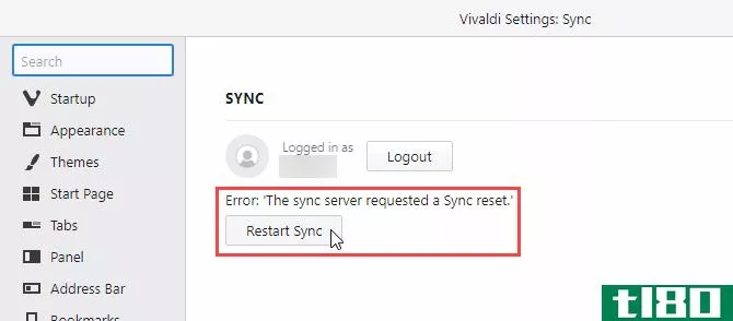 Click Restart Sync after reset in Vivaldi