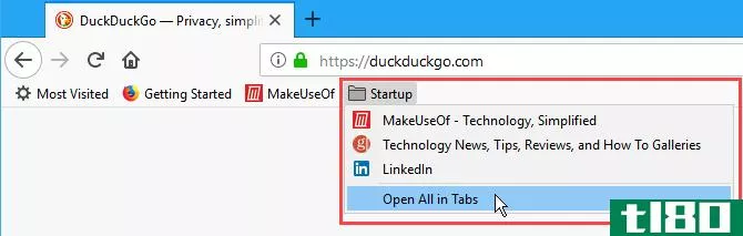 Open all Bookmarks in tabs in Firefox