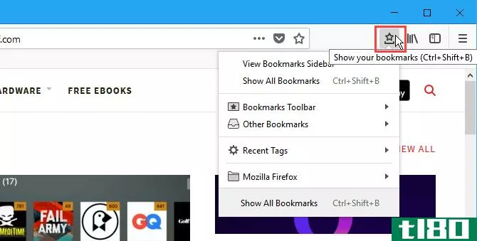 Bookmarks Menu on Firefox toolbar