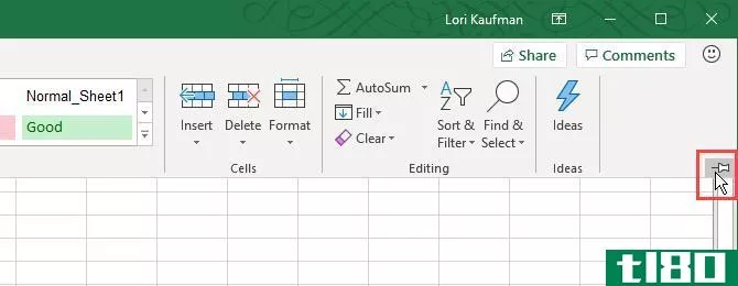 Pin the Excel ribbon so it permanently shows