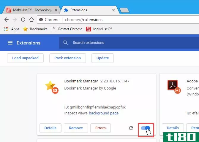 Bookmark Manager extension installed in Chrome