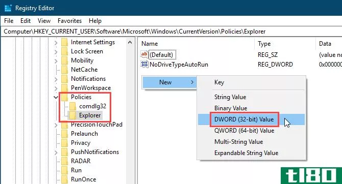 Add a new DWORD value in the Windows 10 Registry Editor