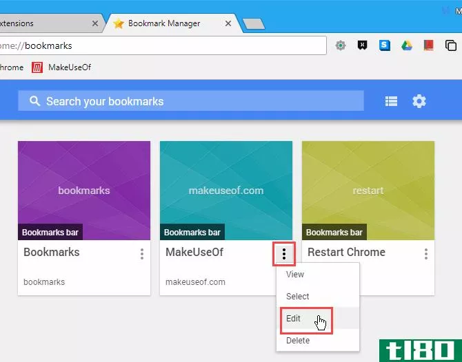 Edit a bookmark in the Bookmark Manager extension in Chrome