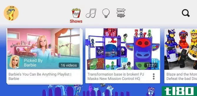 YouTube Kids Android Video Selection Screen