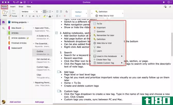 add a tag to OneNote from tag gallery