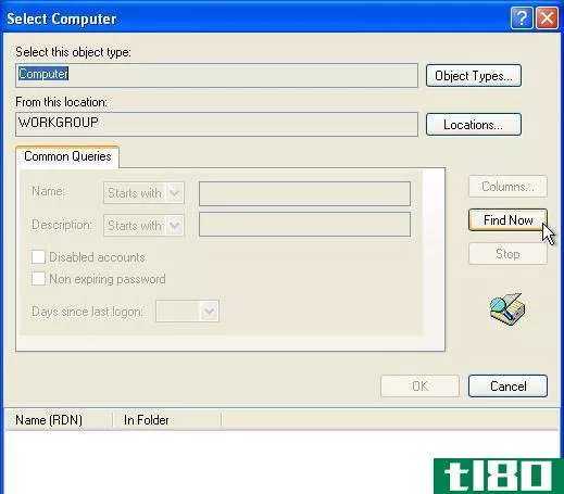 This screen capture shows Windows XP's Find Another Computer feature "Select Computer"
