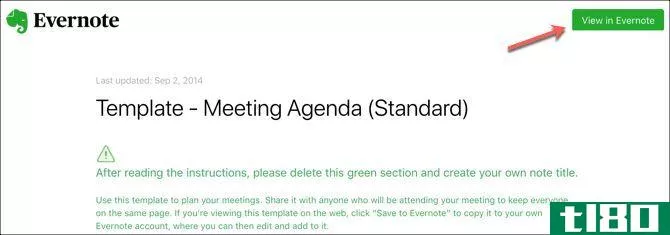 View Template in Evernote