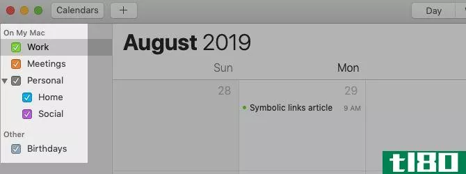 Calendar List in sidebar in Apple Calendar on Mac