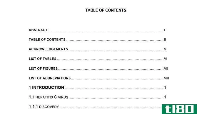 professional table of contents