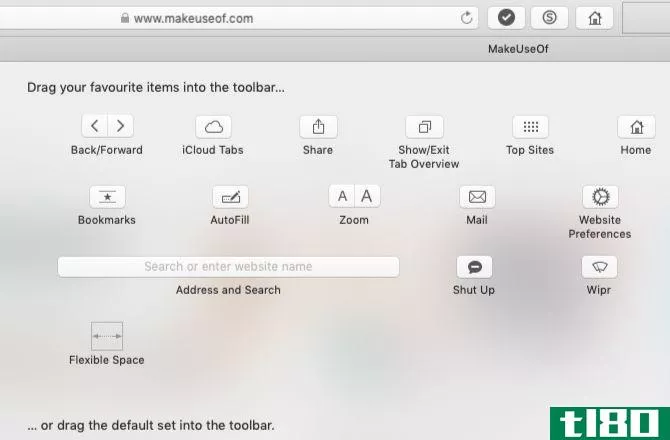 customise toolbar opti*** in Safari on Mac