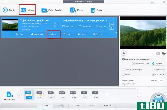 Import your video file and choose cut from the toolbar