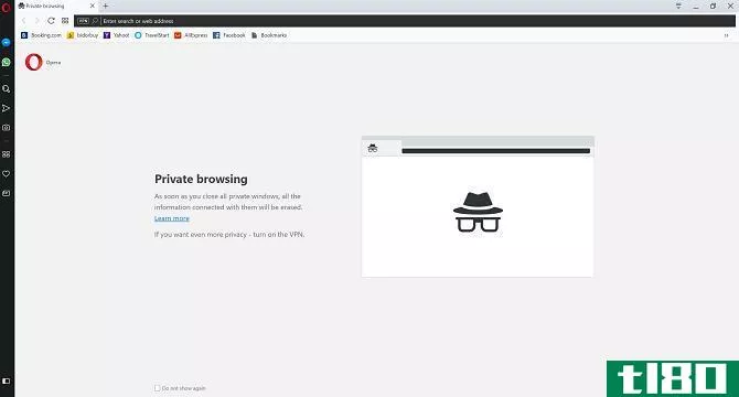 opera private mode browser window on desktop