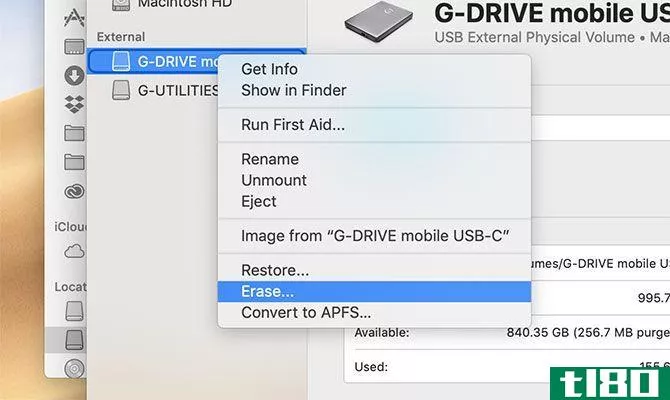 Beginning the format process for an external drive on macOS