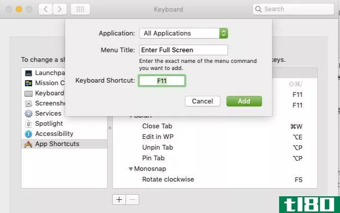 Shortcut creation to enter full screen on macOS