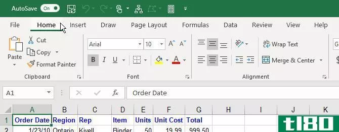Microsoft Excel ribbon