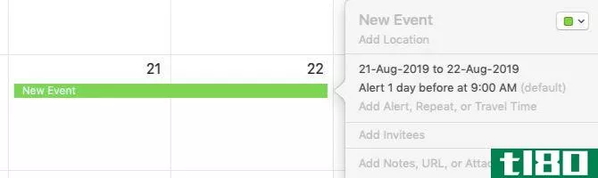 Edit Event popup for multi-day event in Calendar on Mac