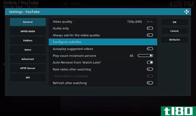 How to Install and Use the YouTube Kodi Add-On - configure subtitles