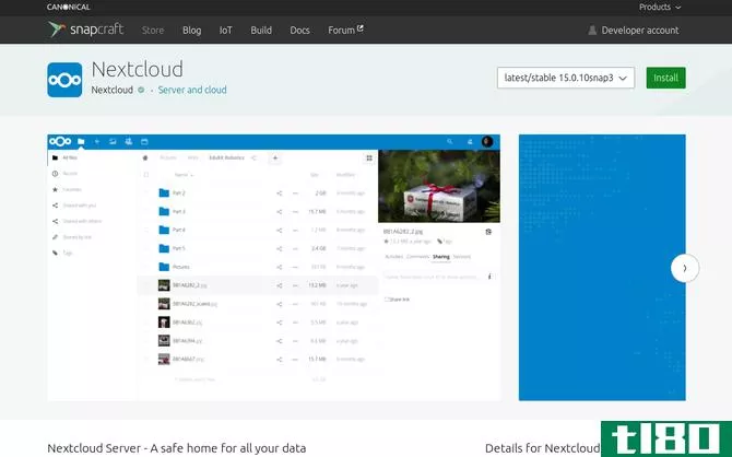 The Nextcloud app open in the Snap Store