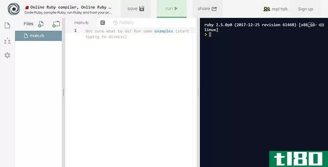 Repl.it is a simple IDE for Ruby among other languages