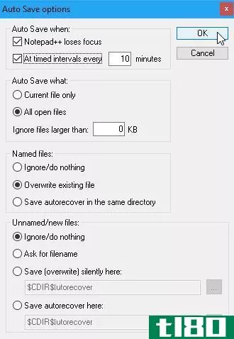 Auto Save opti*** dialog box in Notepad++