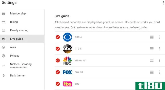 adjust live tv listings