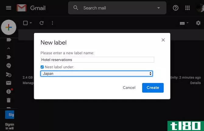Create labels on Gmail 