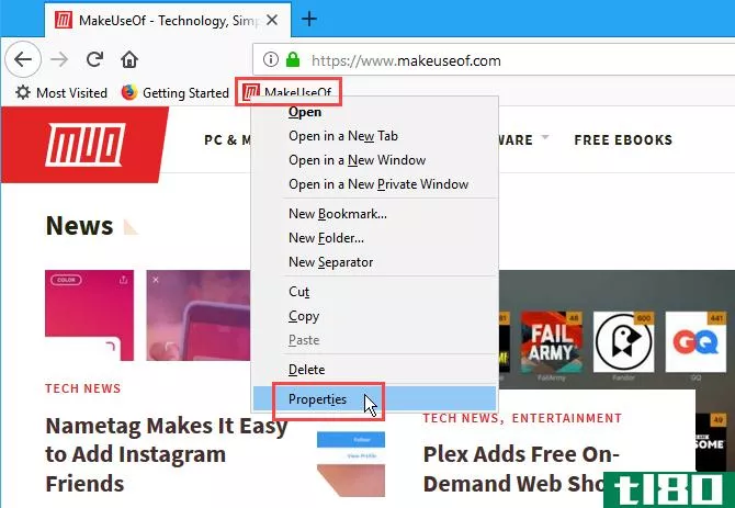 Get the Properties of a bookmark in Firefox