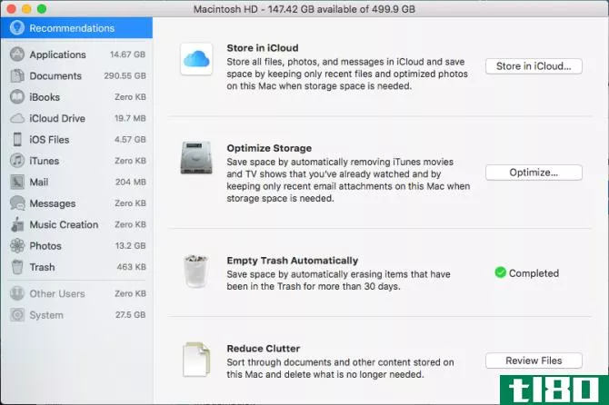 optimized storage window Mac