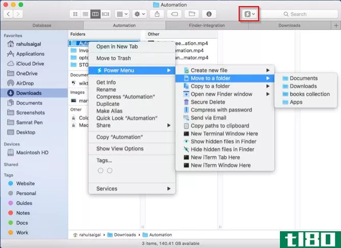 power menu integration with the finder