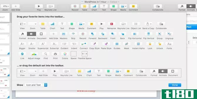Keynote for Mac Customize Toolbar