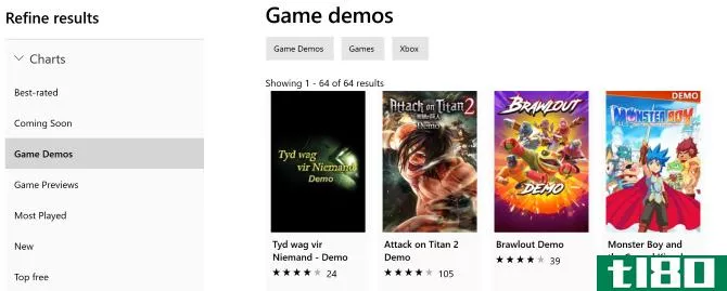 Game demos on the Microsoft Store