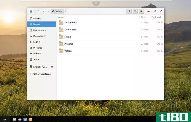 File manager open on the Endless OS desktop