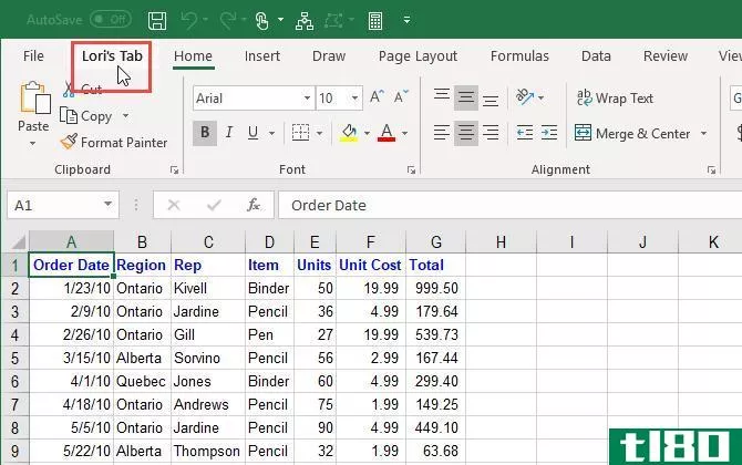 Custom tab moved on the Excel ribbon