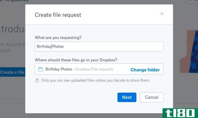 Create a file request in Dropbox