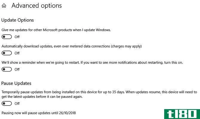 Windows 10 Advanced Update settings