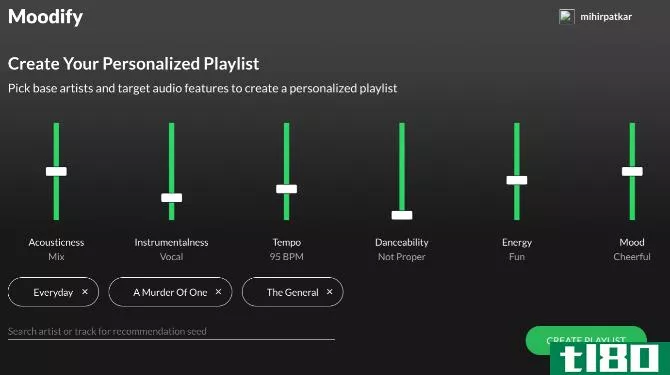 Moodify creates personalized playlists based on songs you like and musical features you want