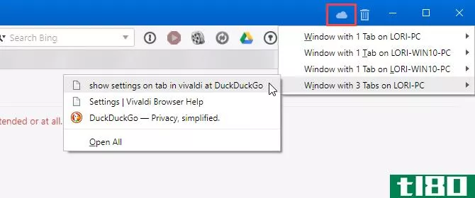Open a tab from another computer in Vivaldi