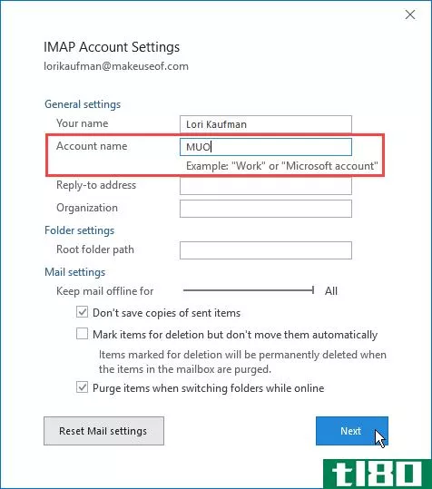 Change an account name in Outlook