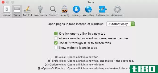 Settings for link behavior in Safari on Mac
