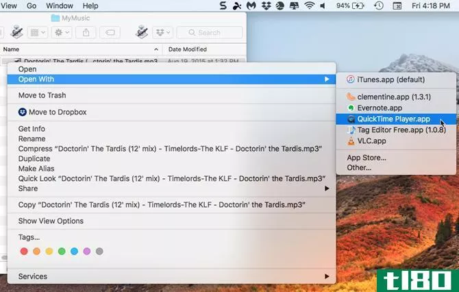 Open an audio file using QuickTime on Mac