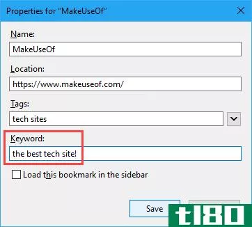 Use the Keyword field to add a note to a bookmark in Firefox