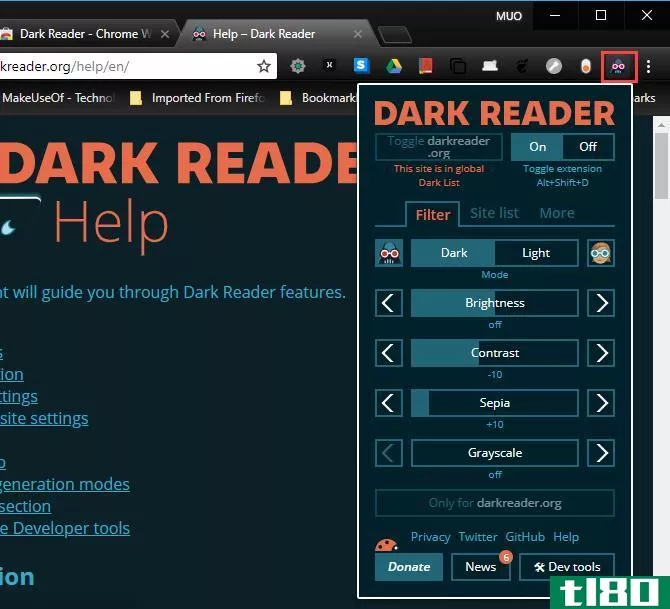Dark Reader extension in Chorme