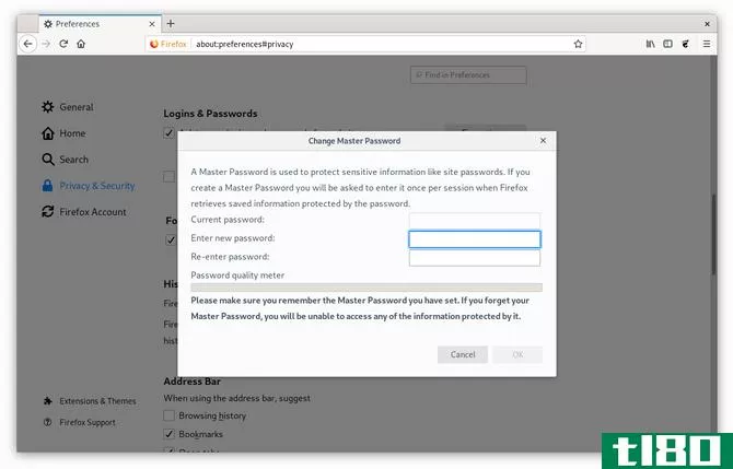 Creating a master password in Firefox on Fedora Linux