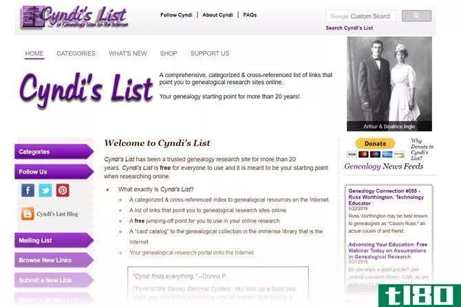 Find genealogical research sites with Cyndi's List