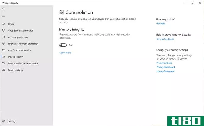 core isloation feature in Windows Defender